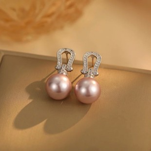 微镶锆石马蹄扣珍珠耳环女2025新款轻奢高级感耳钉时尚气质耳饰品