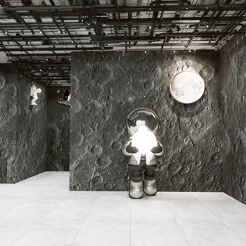 工业风水泥陨石坑墙纸星空酒吧ktv餐厅暗黑背景墙布月球表面壁纸