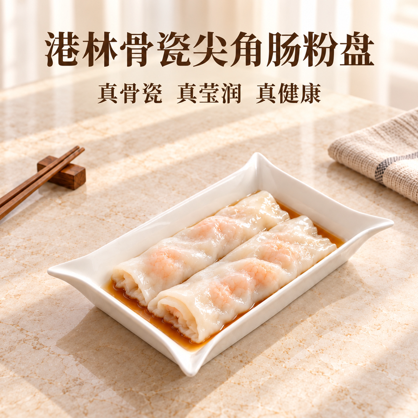 港林【真骨瓷】肠粉盘尖角白色长方形家用肠粉碟广东早茶点心盘