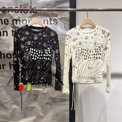 衣播商场同款2026春季新款侧抽绳百搭印花长袖圆领T恤BDT1YD2910