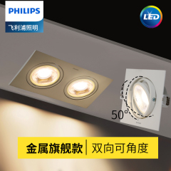 飞利浦双头射灯led嵌入式双孔筒灯斗胆灯格栅灯家用长方形天花灯