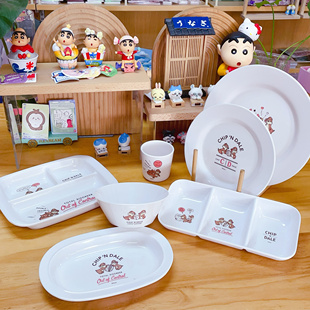 出口奇奇蒂蒂花栗鼠分格盘儿童餐具 密胺材质碗杯子水杯盘子