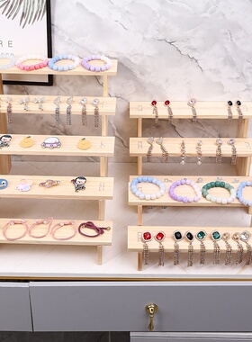 实木阶梯收纳架创意饰品展示台木质桌面手办展示架多层置物架摆件