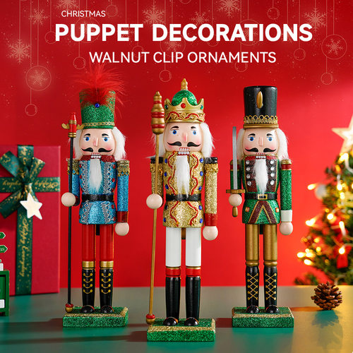 30CM Nutcracker Soldier Dolls Wooden Handcrafts Vintage Glit