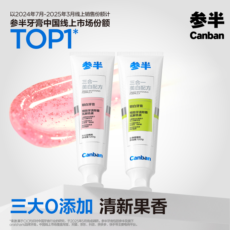 参半锁白牙膏美白去渍清新正品