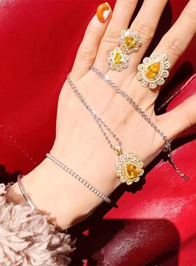 法式复古宝石套装金贵妇水滴祖母绿锆石戒指耳钉森系