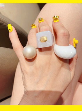 几何形天然石头指环高端