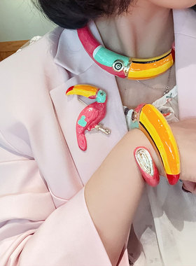 多巴胺撞色套装女彩色几何造型手链项链糖果风小个子穿搭