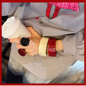 复古几何不规则树脂宽版 手镯女时髦琥珀纹理咖色手环镯子