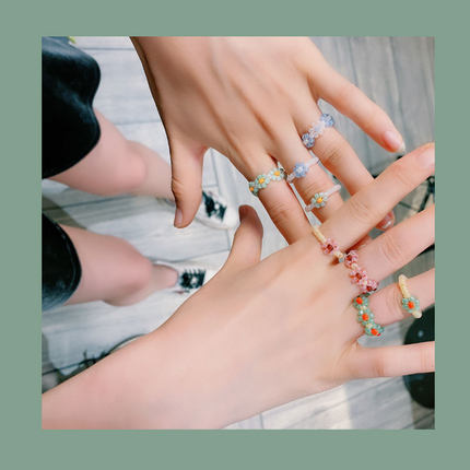 IU同款韩国ylyl奶油色系 花朵戒指编织手工泫雅风小花