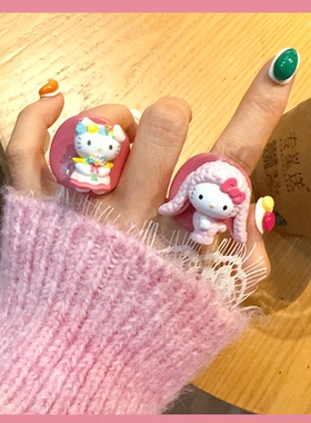 韩国简约卡通猫咪可爱韩版小众轻奢百恋爱感白女风朝戒指