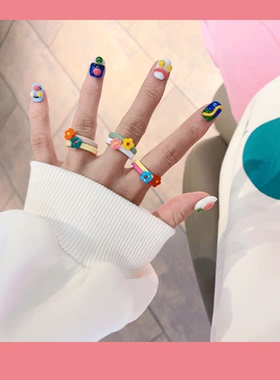 韩国女亚克力日韩小小黑戒指