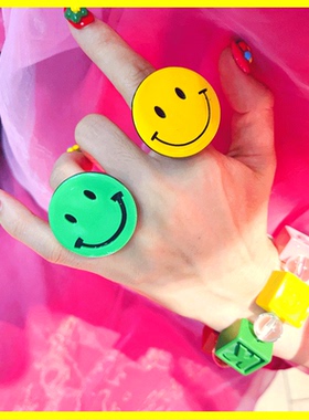 其他女树脂日韩笑脸戒指可爱