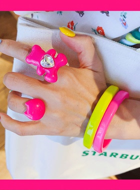 其他女树脂日韩笑脸戒指可爱