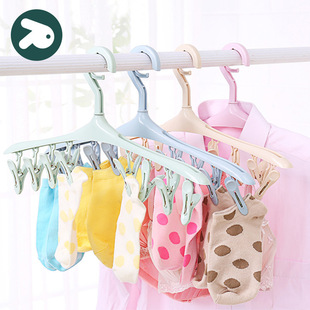 新款防风卡扣衣架 内衣袜子多功能防滑8个夹子衣服晾晒架厂家直销