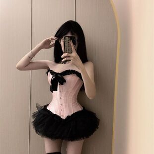 新款酒吧DS演出服gogo女性感爵士领舞Dj夜店粉色塑身鱼骨马甲上衣