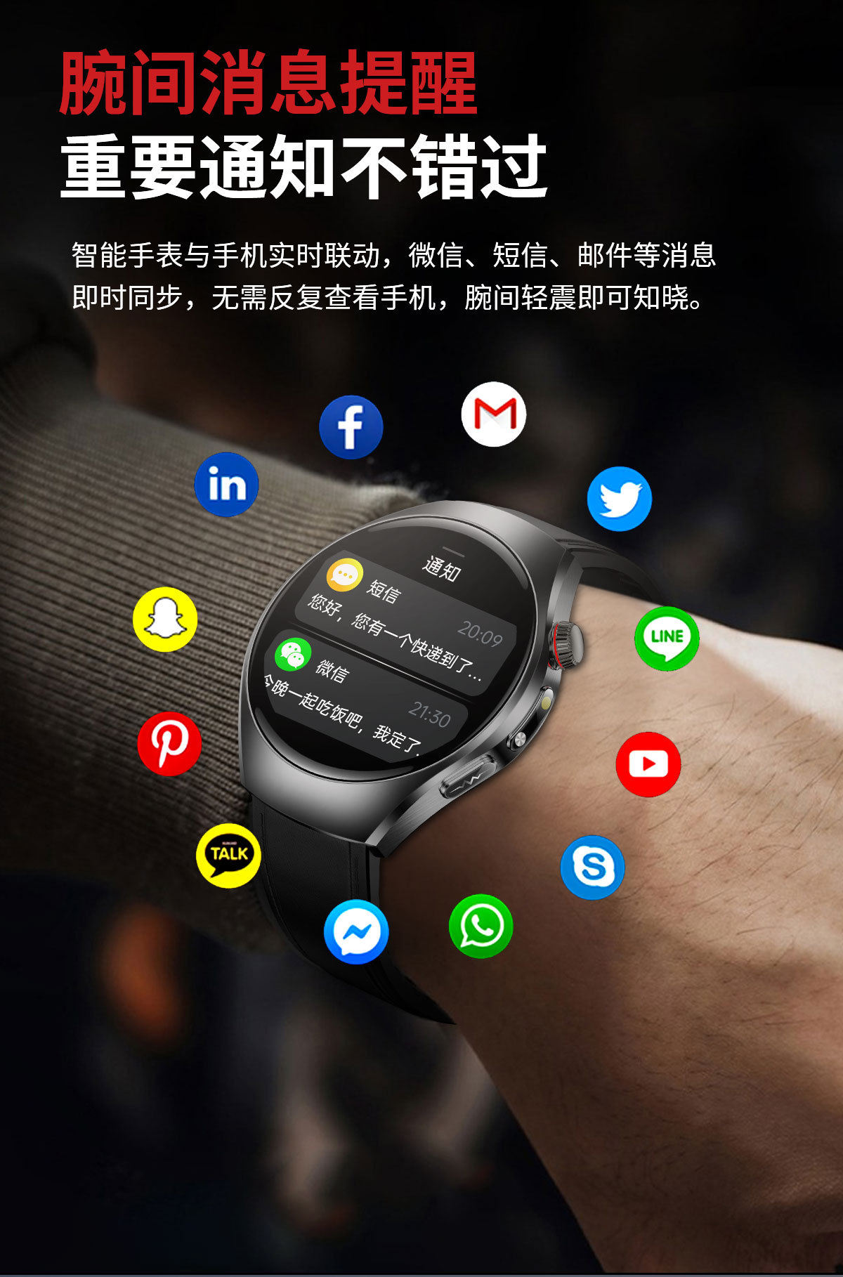 ET460(G band)ECG心脏健康分析疲劳度体温监测蓝牙通话智能手表
