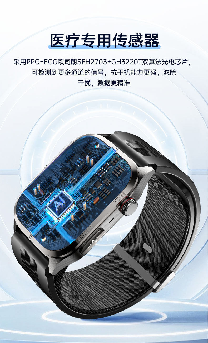 SH-12(Healthwear)气囊式血压血脂尿酸ECG心电通话智能手表精准