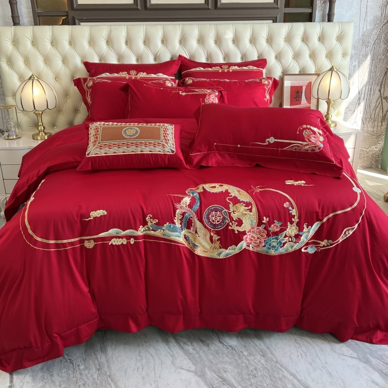 高端奢华120支天丝棉四件套大红色结婚陪嫁床上用品柔软床单床盖4