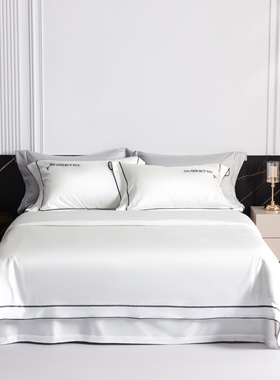 简约高级感160S天丝棉四件套高档七星级酒店白色床品丝滑亲肤套件