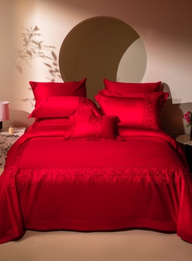 LOOPS LOVE婚庆高级感160支长绒棉全棉四件套结婚大红色被套床品4