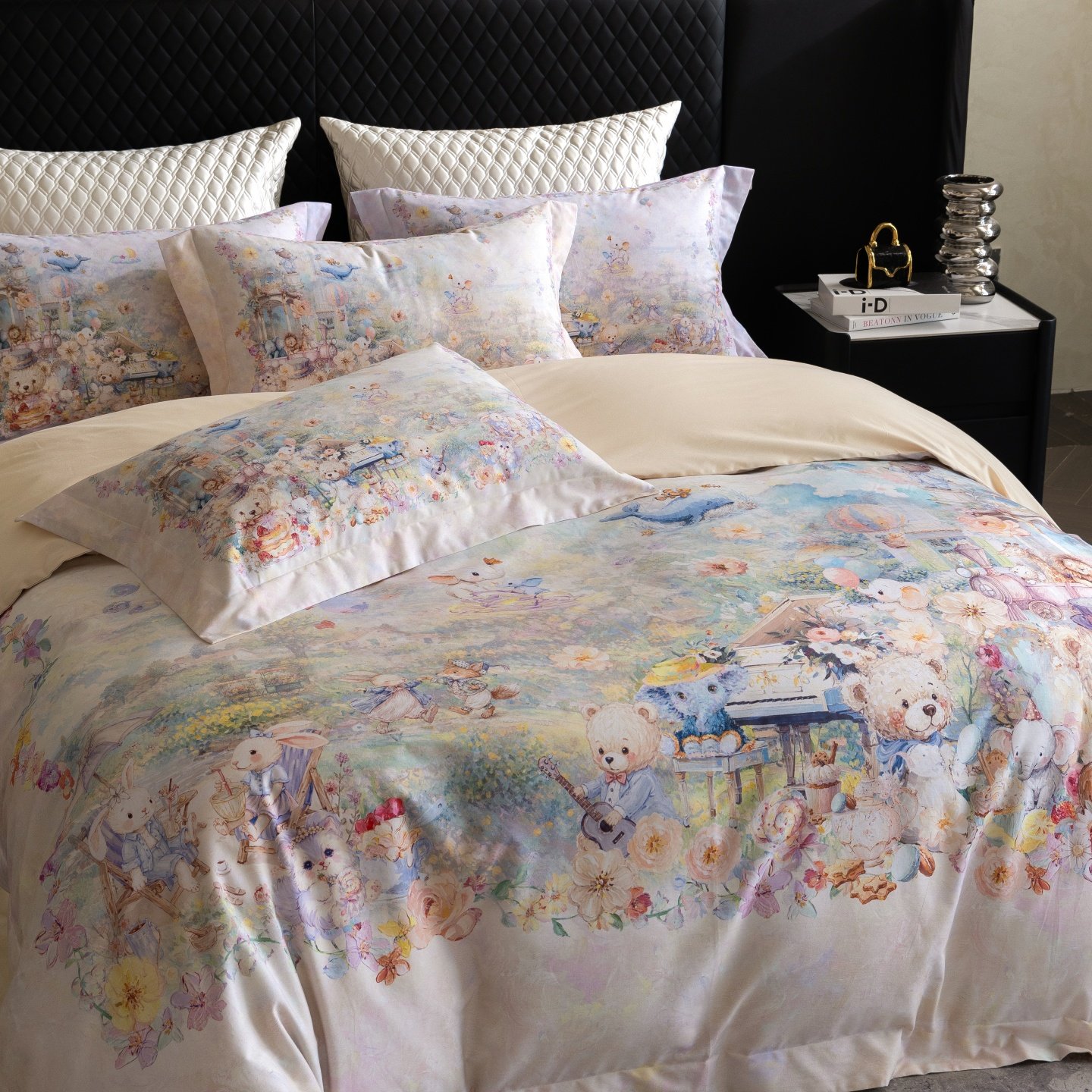 轻奢高级感印花长绒棉四件套植物花卉床单式高支高密磨毛床上用品