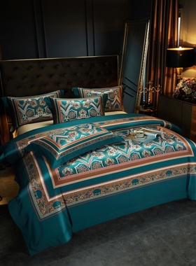 轻奢高级感140支埃及长绒棉四件套墨绿色被套高端主卧室床上用品4