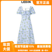 乐町法式 方领连衣裙年秋温柔茶歇碎花裙C2FAD06