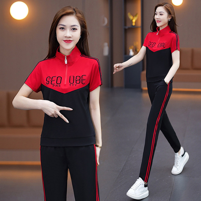 夏季显瘦运动服套装女薄款2025新款洋气减龄短袖长裤休闲装两件套