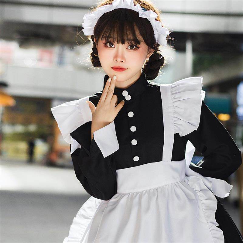黑白女仆装日系哥特风中款女装大佬 lolita女佣装一件代发