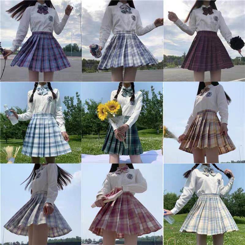 jk制服裙正版原创春夏百褶短裙全套半身裙学院风学生套装格裙女夏