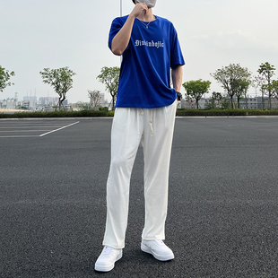 白色显高裤 休闲裤 冰丝薄款 潮直筒高级感宽松夏季 子 男阔腿垂感长裤