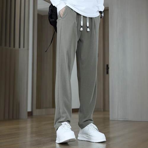 秋冬新款定制斜纹百搭纯色抽绳卫裤潮流宽松直筒简约男士休闲裤子