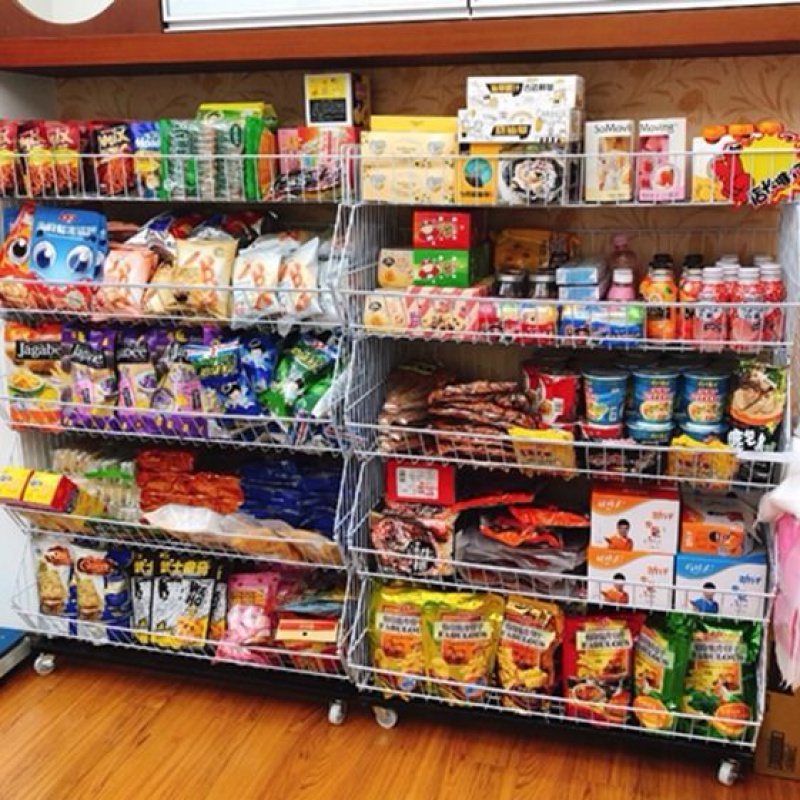 零食货架家用超市斜口篮移动展示架置物架饮料食品便利店带轮货架