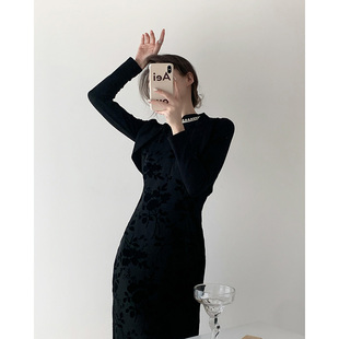 春季旗袍改良长袖连衣裙女两件套新款法式修身显瘦气质时尚套装裙