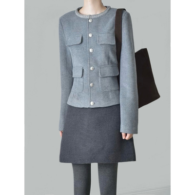 秋冬季小香风外套短裙套装女