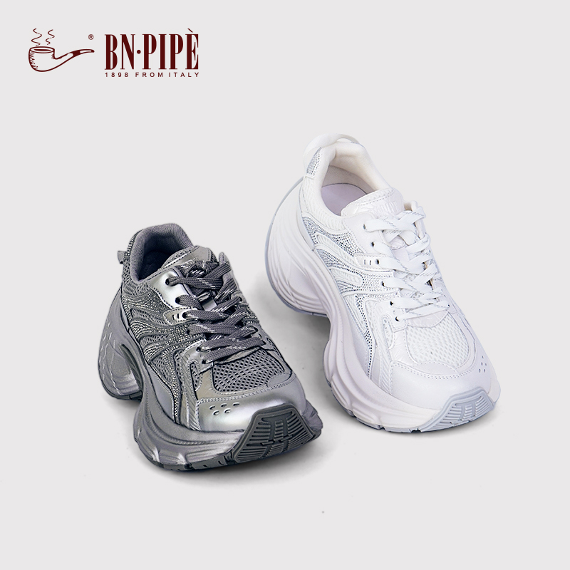 百年烟斗银色厚底增高老爹鞋女款