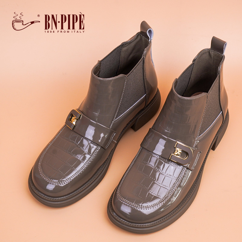 百年烟斗漆皮工作切尔西小短靴