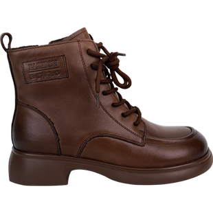 百年烟斗马丁靴女2023新款冬季加绒厚底真皮短靴冬款保暖羊毛棉鞋