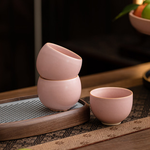 樱花粉陶瓷圆融杯主人杯茶杯单杯家用个人品茗杯茶盏单杯功夫茶具