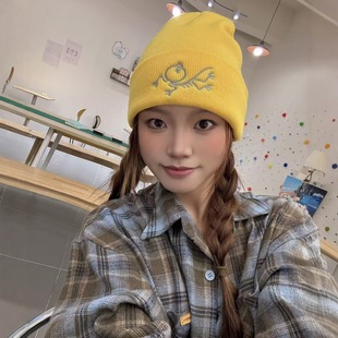 女帽子女款2025新款冬高颜值女生冬日毛线帽初中生黑色冬款针织帽