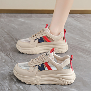 女士透气薄款网面鞋夏季网鞋女配裙子老爹鞋软底不累脚不臭脚高帮