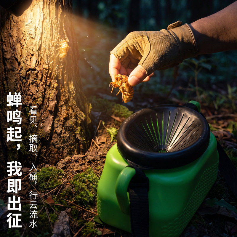 抓知了猴桶户外斜挎带盖可背捉知