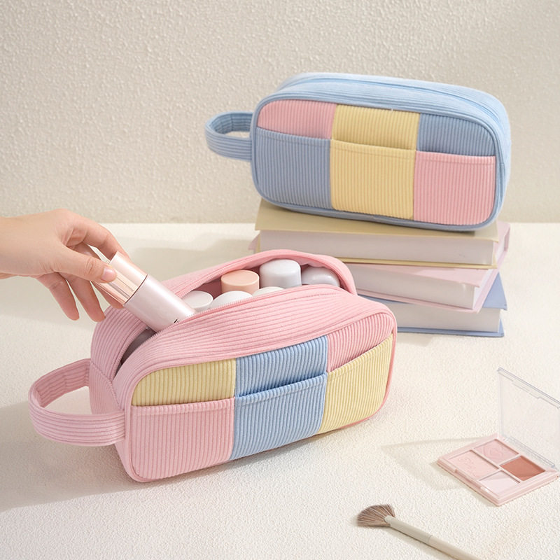 蓓恋新款化妆包高颜值撞色手提大容量护肤品收纳包时尚百搭收纳袋