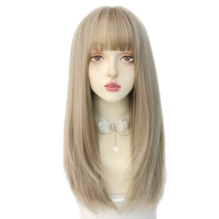 金色假发女混血长发全头套式米金色亚麻金欧美混血浅色米灰长直发