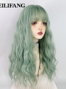绿色假发女薄荷绿全头套lolita头发洛丽塔长卷发大波浪彩y2k精灵