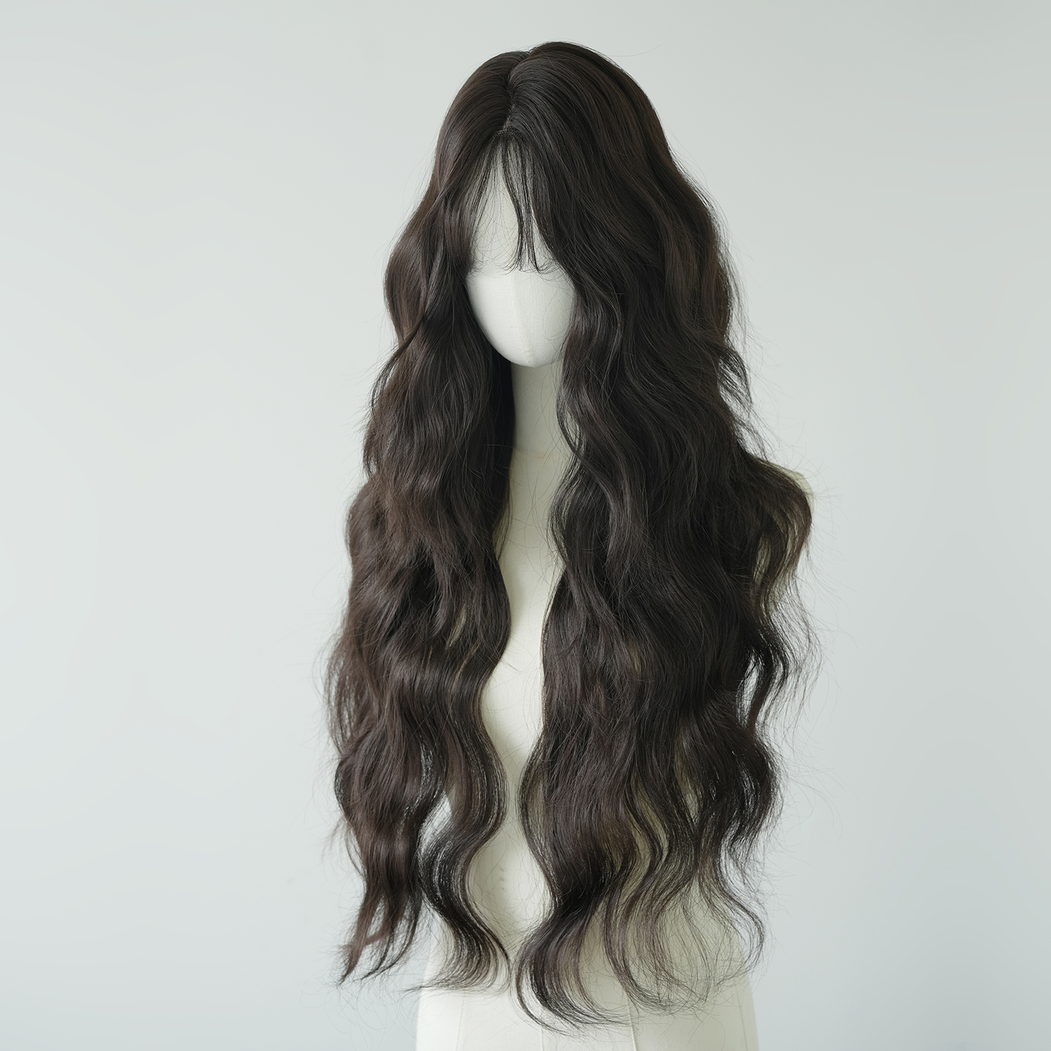 美立方前蕾丝超长卷发假发黑茶色