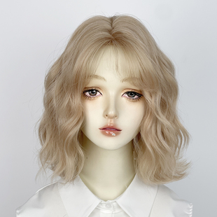 金色假发女全头套lolita洛丽塔cos日系白金色波浪短卷发日常整顶