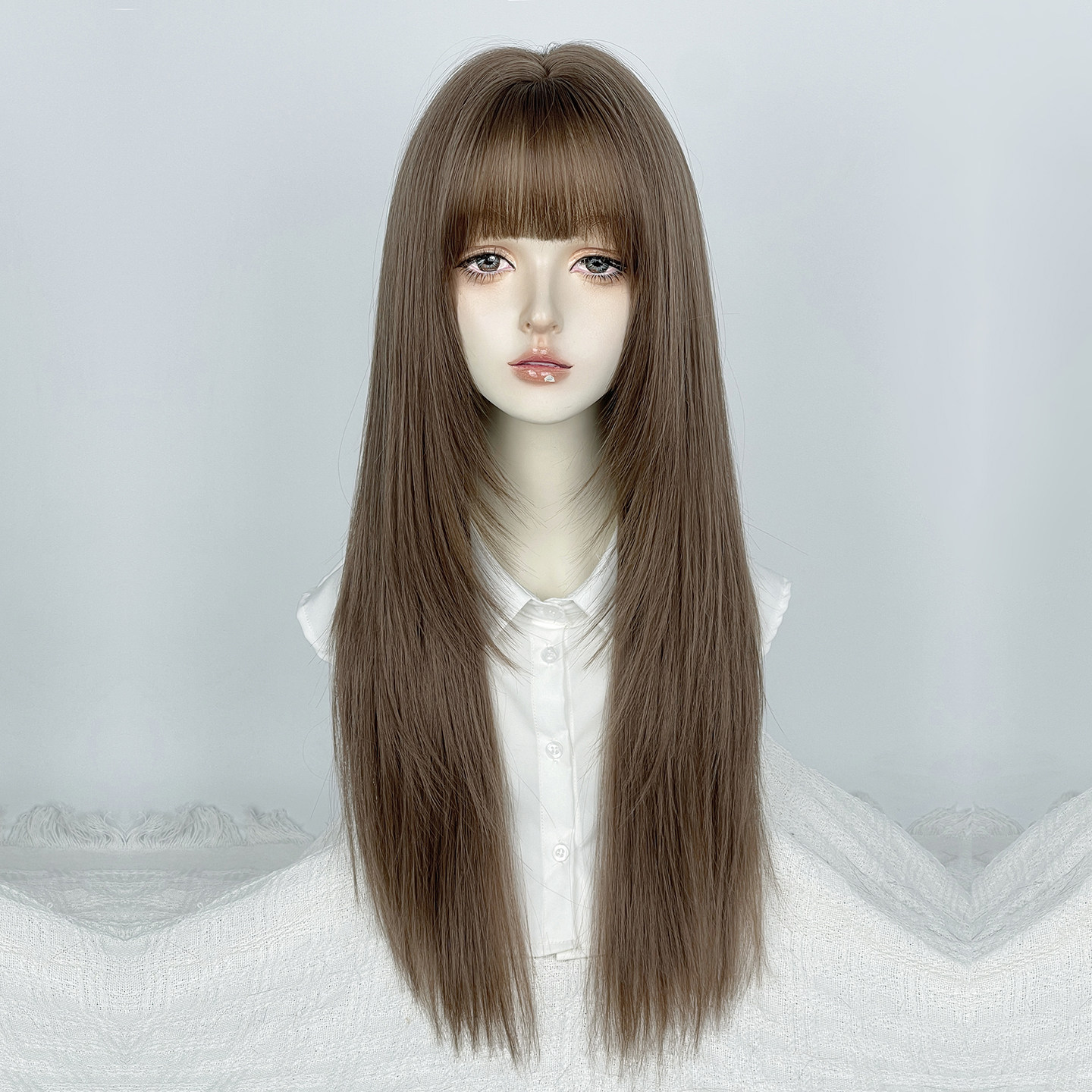 亚麻色假发全头套女高层次日常洛丽塔齐刘海lolita日系整顶长直发
