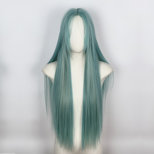 绿色假发全头套女中分长直发薄荷蓝绿超长蕾丝万用cos日常lolita